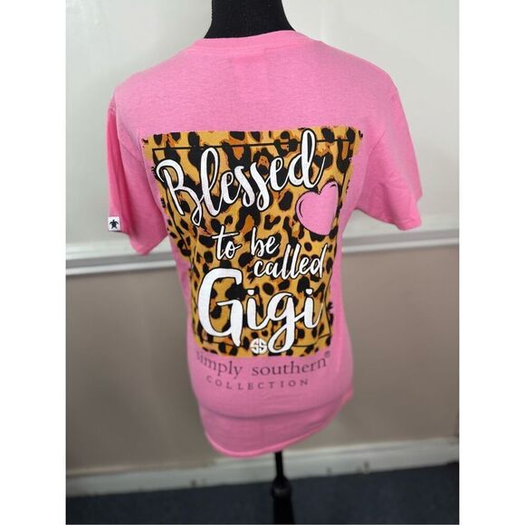 Simply Southern Blessed Gigi Pink and Leopard Print Graphic Tee Size Small - Picture 3 of 7